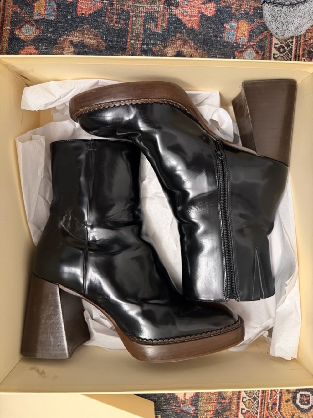 Sezane Kaia Patent Leather Platform Ankle Boots - Black - Picture 7 of 8